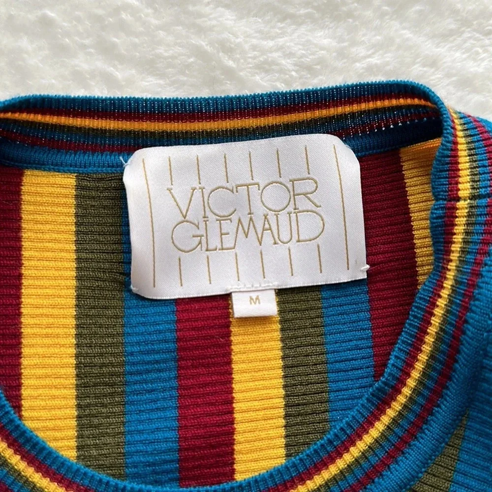 VICTOR‎ GLEMAUD Wool Knit Sweater Dress Multi-Color Striped Retro 70s, Medium